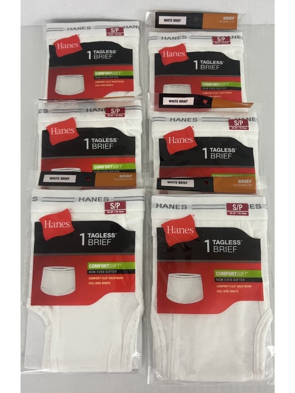 Hanes Tagless ComfortSoft Full-Rise Briefs Men's Small 2014 100% Cotton 6 pairs